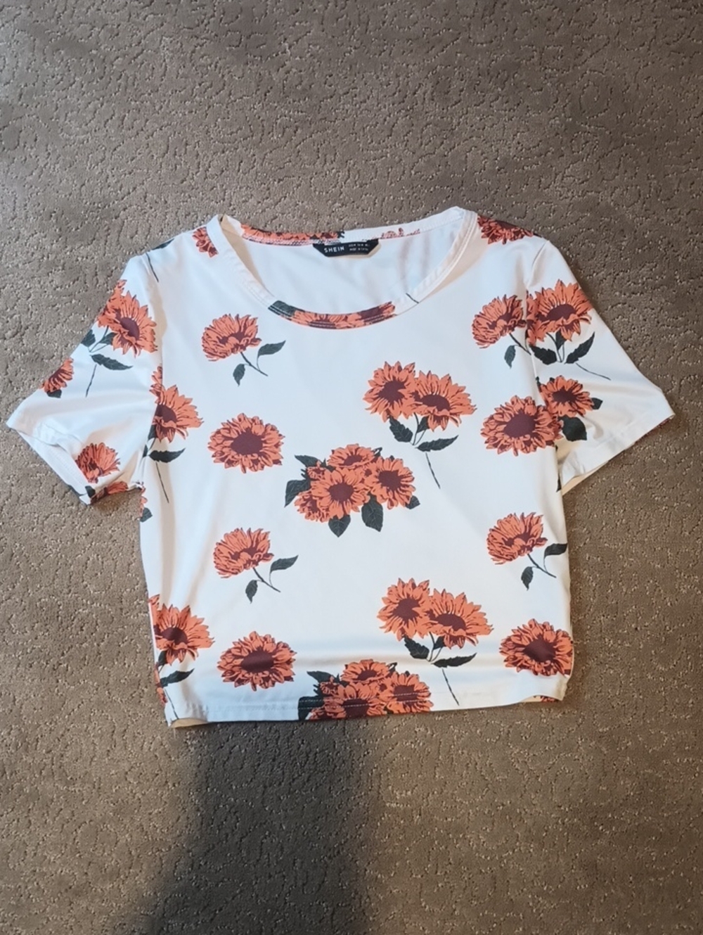 SHEIN White Crop Top with Orange Floral Print